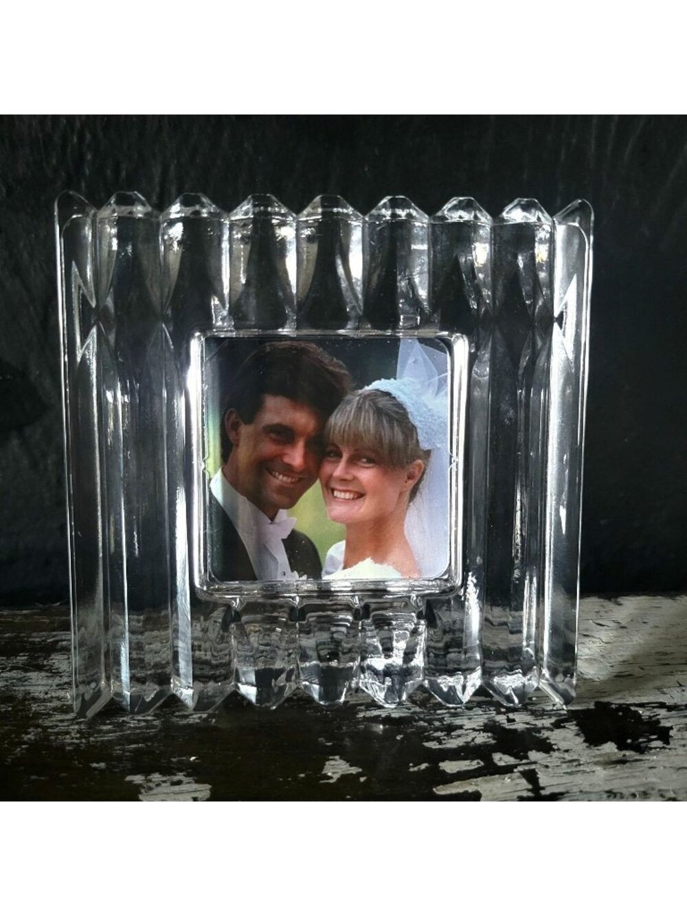 Vtg Mikasa Glamour 2" X 2" Crystal Picture Frame Textured Sawtooth Edge Design